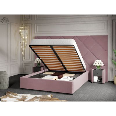 Pat Tapitat cu Panou 305x171 C4 Dubai cu somiera rabatabila si lada de depozitare Roz - Velluto 14 180x200