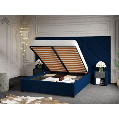 Pat Tapitat cu Panou 305x171 C4 Dubai pentru saltea de 190 rabatabil cu lada Albastru - Velluto 25 180x190
