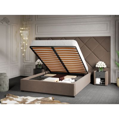 Pat Tapitat cu Panou 305x171 C4 Dubai pentru saltea de 190 rabatabil cu lada Cappuccino - Velluto 29 140x190