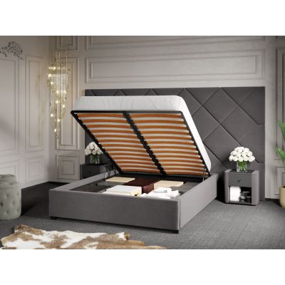 Pat Tapitat cu Panou 305x171 C4 Dubai pentru saltea de 190 rabatabil cu lada Gri - Velluto 16 140x190