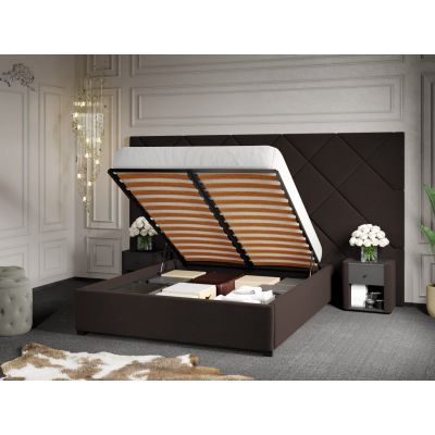 Pat Tapitat cu Panou 305x171 C4 Dubai pentru saltea de 190 rabatabil cu lada Maro - Velluto 6 140x190