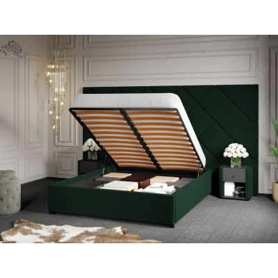 Pat Tapitat cu Panou 305x171 C4 Dubai pentru saltea de 190 rabatabil cu lada Verde Inchis - Velluto 27 180x190