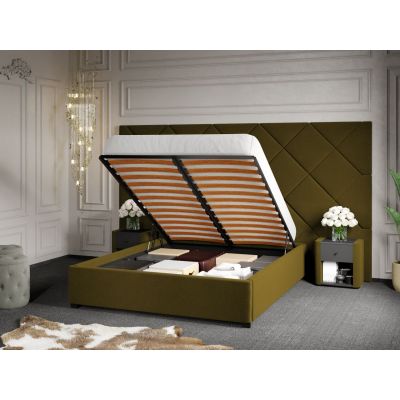 Pat Tapitat cu Panou 305x171 C4 Dubai pentru saltea de 190 rabatabil cu lada Verde - Velluto 35 160x190