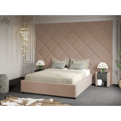 Pat Tapitat cu Panou 305x228 C3 Dubai cu somiera fixa Bej - Velluto 3 140x200