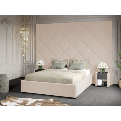 Pat Tapitat cu Panou 305x228 C3 Dubai cu somiera fixa Crem - Velluto 2 160x200