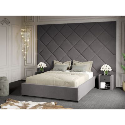 Pat Tapitat cu Panou 305x228 C3 Dubai cu somiera fixa Gri - Velluto 16 140x200