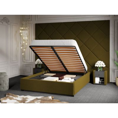 Pat Tapitat cu Panou 305x228 C3 Dubai cu somiera rabatabila si lada de depozitare Verde - Velluto 35 140x200