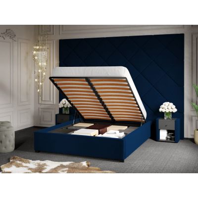 Pat Tapitat cu Panou 305x228 C3 Dubai pentru saltea de 190 rabatabil cu lada Albastru - Velluto 25 180x190