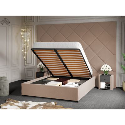 Pat Tapitat cu Panou 305x228 C3 Dubai pentru saltea de 190 rabatabil cu lada Bej - Velluto 3 140x190