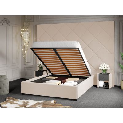 Pat Tapitat cu Panou 305x228 C3 Dubai pentru saltea de 190 rabatabil cu lada Crem - Velluto 2 140x190