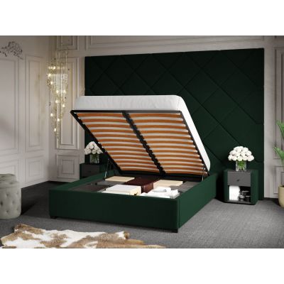 Pat Tapitat cu Panou 305x228 C3 Dubai pentru saltea de 190 rabatabil cu lada Verde Inchis - Velluto 27 140x190