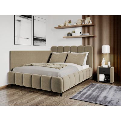 Pat Tapitat de colt Bari cu somiera fixa Bej - Velluto 3 160x200