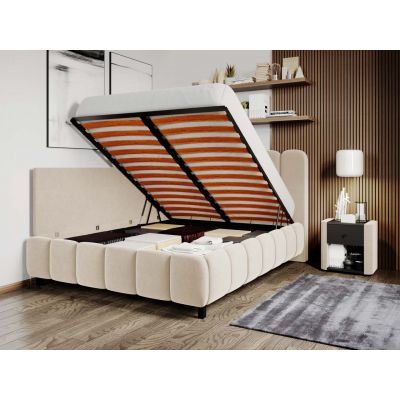 Pat Tapitat de colt Bari cu somiera rabatabila si lada de depozitare Crem - Velluto 2 180x200