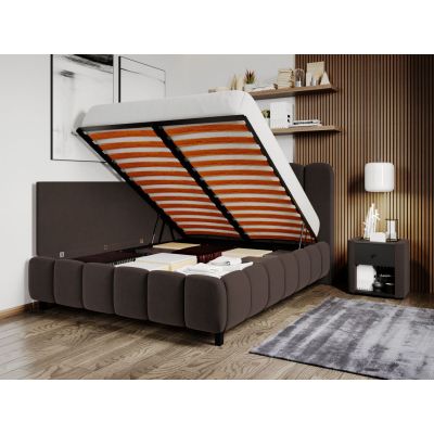 Pat Tapitat de colt Bari cu somiera rabatabila si lada de depozitare Maro - Velluto 6 180x200