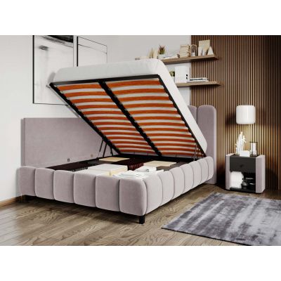 Pat Tapitat de colt Bari cu somiera rabatabila si lada de depozitare Roz - Velluto 14 180x200