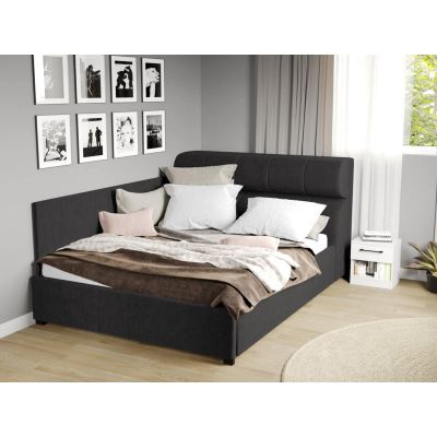 Pat Tapitat de colt Galileo cu somiera fixa Negru - Eden 21 180x200