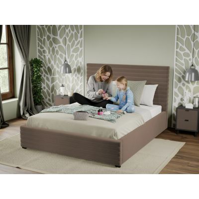 Pat Tapitat Mateo cu somiera fixa Cappuccino - Velluto 29 140x200