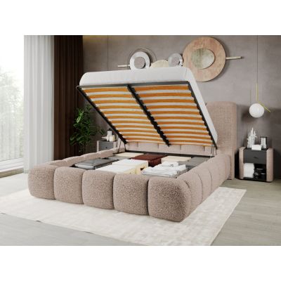 Pat Tapitat Noel tip bubble cu somiera rabatabila si lada de depozitare Bej - Rolf 2 160x200