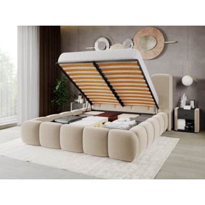 Pat Tapitat Noel tip bubble cu somiera rabatabila si lada de depozitare Crem - Velluto 2 160x200