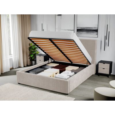 Pat Tapitat pentru saltea de 190 Reno rabatabil cu lada Crem - Tilia 3 140x190