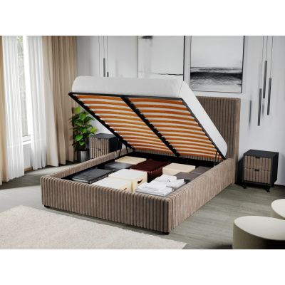 Pat Tapitat Reno cu somiera rabatabila si lada de depozitare Bej - Tilia 17 180x200