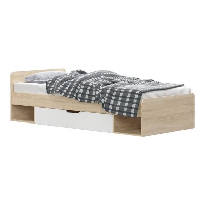 Letto pat de o persoana cu sertar din stejar, alb, 90x200 cm