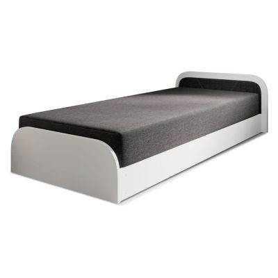 Pat alb/gri închis tapițat/din placă aglomerată de lemn cu spațiu de depozitare cu saltea 80x190 cm Parys – ELTAP