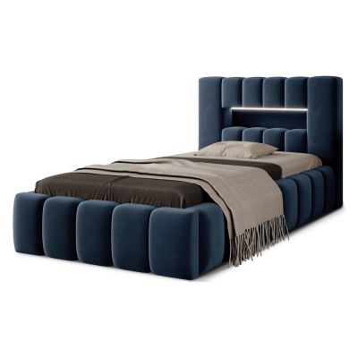 Pat albastru închis tapițat cu spațiu de depozitare cu somieră 90x200 cm Lamica – ELTAP