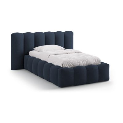 Pat albastru tapițat cu spațiu de depozitare cu somieră 90x200 cm Lupine – Micadoni