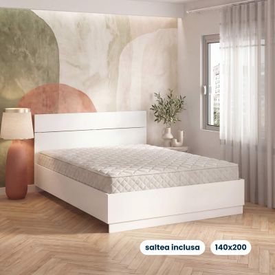 Pat AMBRO cu saltea inclusa, 140x200, Alb
