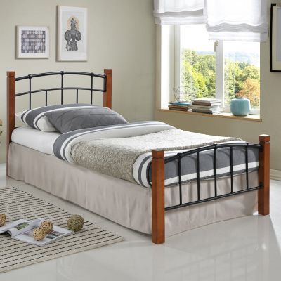 Pat de o persoana Mandy  nuc lemn-negru metal 90x190cm