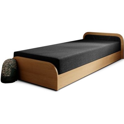 Pat galben ocru/gri închis tapițat/din placă aglomerată de lemn cu spațiu de depozitare cu saltea 80x190 cm Parys – ELTAP