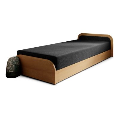 Pat galben ocru/gri închis tapițat/din placă aglomerată de lemn cu spațiu de depozitare cu saltea 80x190 cm Parys – ELTAP