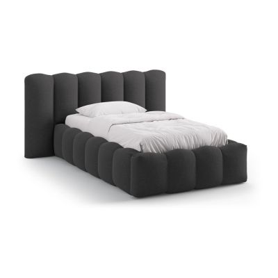 Pat gri antracit tapițat cu spațiu de depozitare cu somieră 90x200 cm Lupine – Micadoni