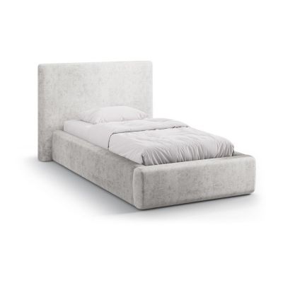 Pat gri deschis tapițat cu spațiu de depozitare cu somieră 90x200 cm Amy – Micadoni