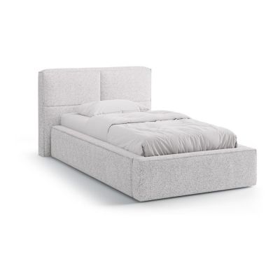 Pat gri deschis tapițat cu spațiu de depozitare cu somieră 90x200 cm Darren – Micadoni