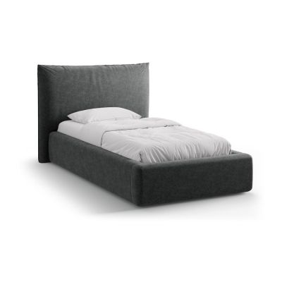 Pat gri închis tapițat cu spațiu de depozitare cu somieră 90x200 cm Kaelle – Micadoni