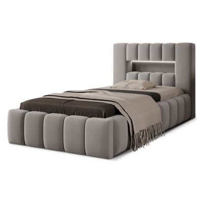 Pat gri tapițat cu spațiu de depozitare cu somieră 90x200 cm Lamica – ELTAP