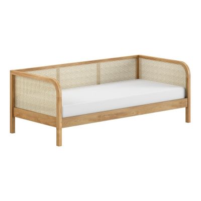 Pat în culoare naturală din lemn de stejar cu somieră 90x200 cm Olive Captain Rotan – Vipack