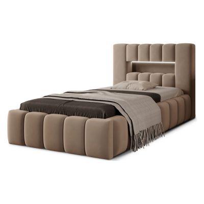 Pat maro deschis tapițat cu spațiu de depozitare cu somieră 90x200 cm Lamica – ELTAP