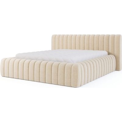 Pat matrimonial bej tapițat cu spațiu de depozitare cu somieră 160x200 cm Carilla – ELTAP