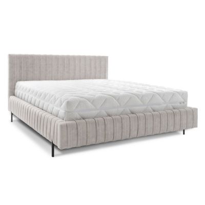 Pat matrimonial bej tapițat cu spațiu de depozitare cu somieră 160x200 cm Plissa – ELTAP