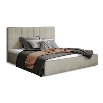 Pat matrimonial bej tapițat cu spațiu de depozitare cu somieră 200x200 cm Audrey – ELTAP
