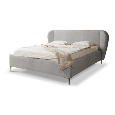 Pat matrimonial gri deschis tapițat cu somieră 140x200 cm Makana – Makamii