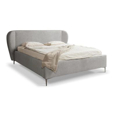 Pat matrimonial gri deschis tapițat cu somieră 160x200 cm Makana – Makamii