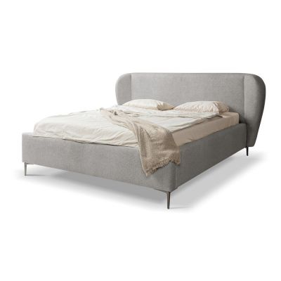 Pat matrimonial gri deschis tapițat cu somieră 180x200 cm Makana – Makamii