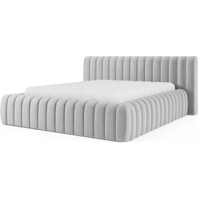 Pat matrimonial gri deschis tapițat cu spațiu de depozitare cu somieră 140x200 cm Carilla – ELTAP
