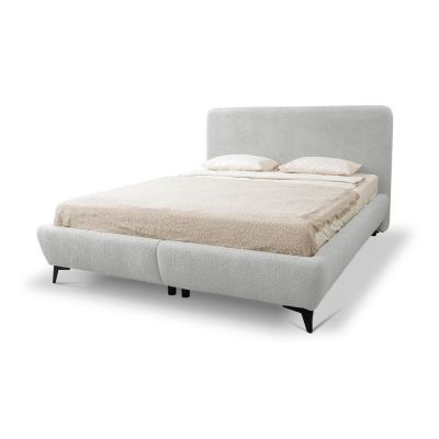 Pat matrimonial gri deschis tapițat cu spațiu de depozitare cu somieră 140x200 cm Makapu – Makamii