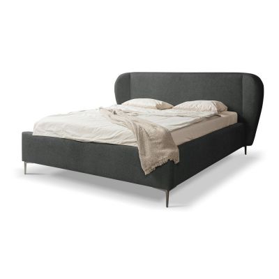 Pat matrimonial gri închis tapițat cu somieră 180x200 cm Makana – Makamii