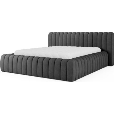 Pat matrimonial gri închis tapițat cu spațiu de depozitare cu somieră 160x200 cm Carilla – ELTAP